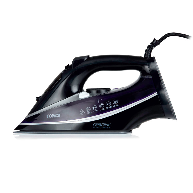 Tower T22013PR CeraGlide Ultra-Speed Steam Iron with Variable Steam Function, Anti-Calc, Anti-Drip and Self-Cleaning, Purple, 3100 W