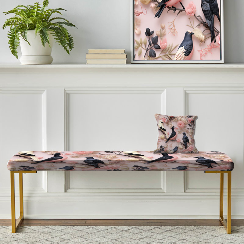 Bird Cameo Portraits Victorian Pattern - Animal Print Upholstered Gold Bench