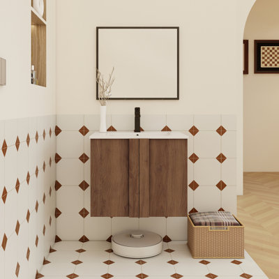 Meuble-lavabo mural flottant avec lavabo, portes à fermeture en douceur et conception peu encombrante pour les intérieurs modernes