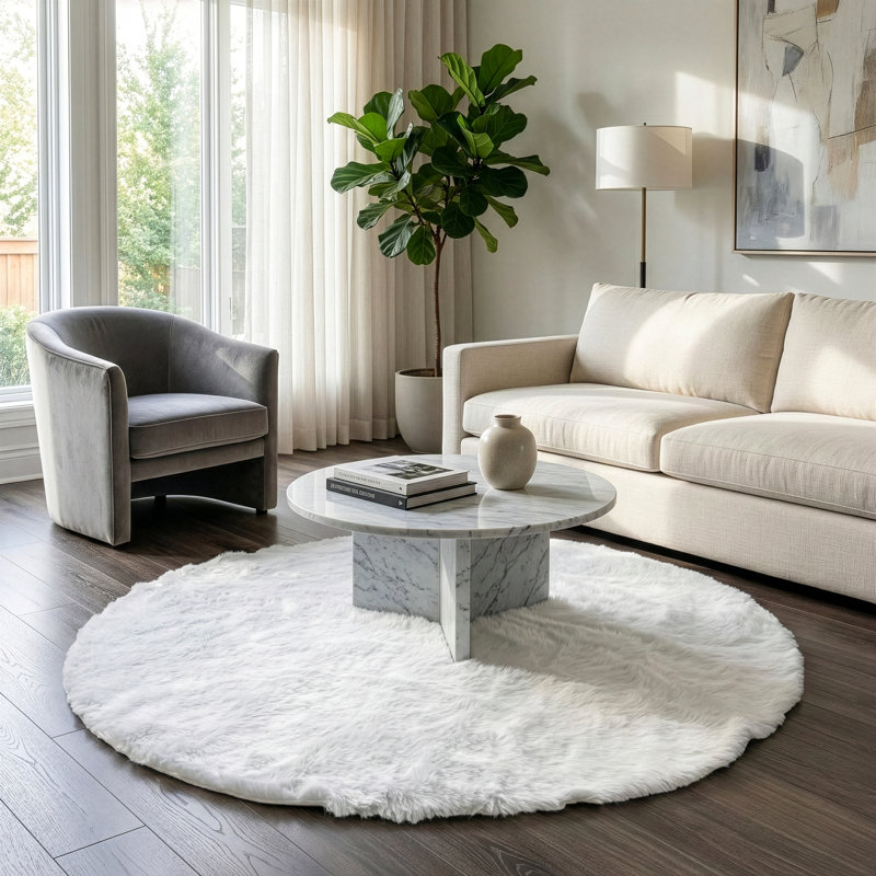 Tapis blanc tissé à la machine Malissie, Rond 5 pi