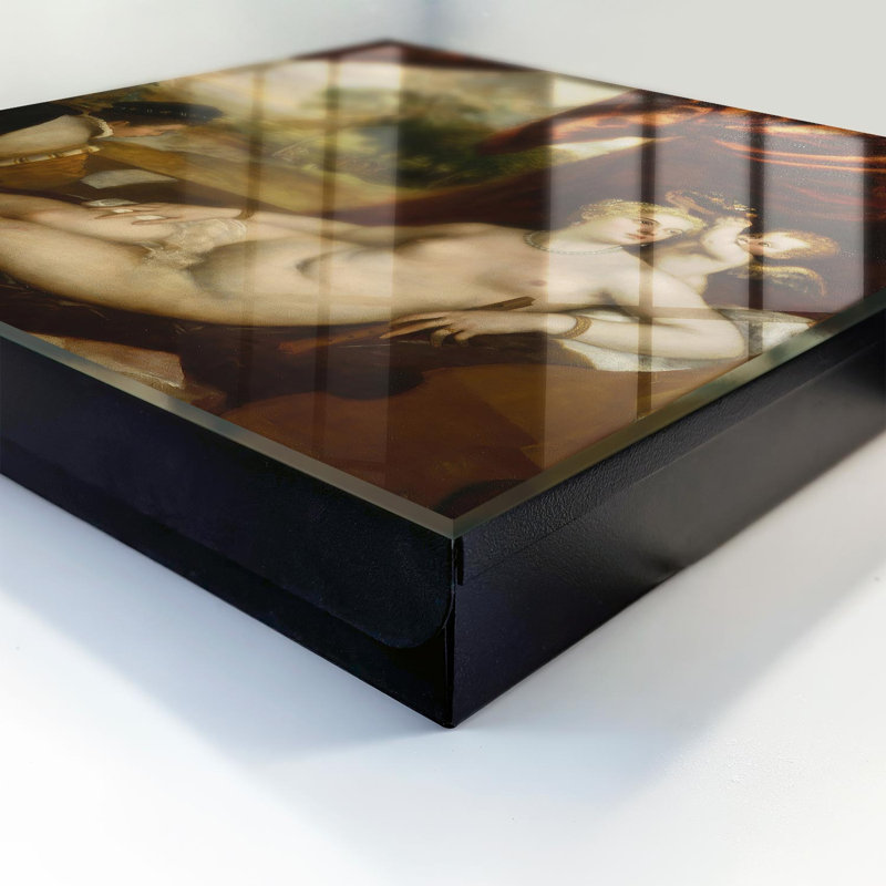 Decorative key box for wall, Opens to the right, 30x30x5, White, Renaissance scene with a woman and an angel, 