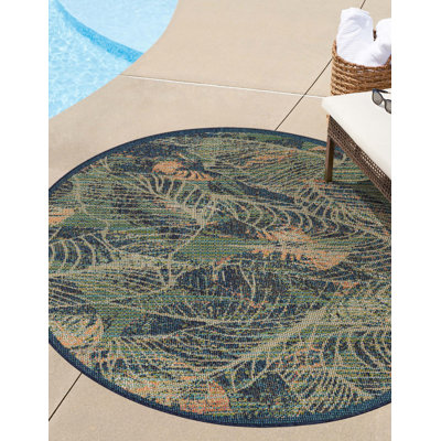 Tapis d'intérieur / extérieur en polypropylène tissé à la machine à motif floral bleu Torence