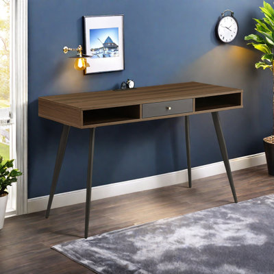 Bureau Mid-Century avec ports USB et prise de courant, bureau d'écriture moderne avec tiroirs, bureau d'ordinateur multifonctionnel