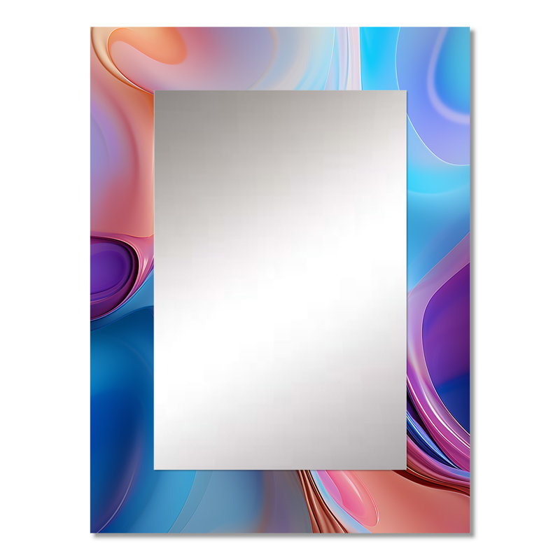 Transitionnel bleu et rose formes III - miroir mural de formes transitionnelles, miroir décoratif moderne, impression d'art en métal