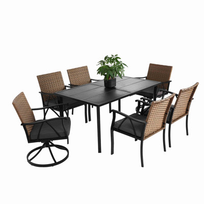 Ensemble de salle à manger 7 pièces pour patio, ensemble de meubles en osier pour terrasse de jardin avec 2 coussins pivotants, 4 coussins, plateau de table, coussins amovibles