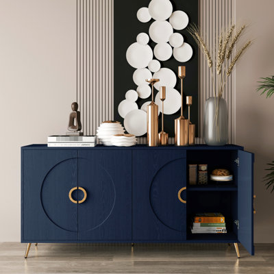 Buffet moderne 4 portes avec armoire en bois bleu marine mat pour le bureau, le couloir, la cuisine et la salle à manger, le salon, l'entrée, la salle à manger avec tablettes réglables