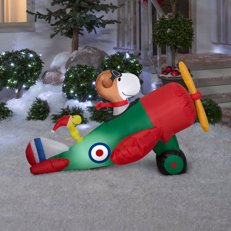 Pre-lit Christmas Snoopy and Woodstock Inflatable Airplane Scene