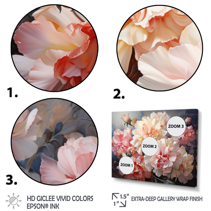 Carnation Romantic Impression II - reproduction sur toile, H 34 po x l 44 po x P 1,5 po, Cadre photo noir