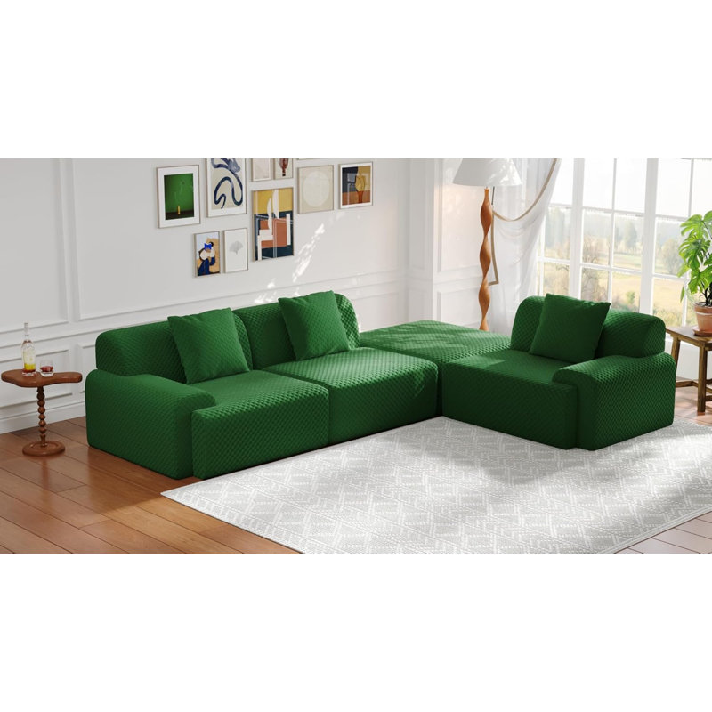 Canapé modulaire de 113 po à 3 places avec repose-pieds mobile, canapé surdimensionné de 4 places avec 3 coussins décoratifs Mousse haute densité sans assemblage