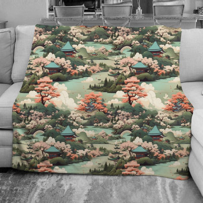 Cherry Blossom Landscape Throw Blanket