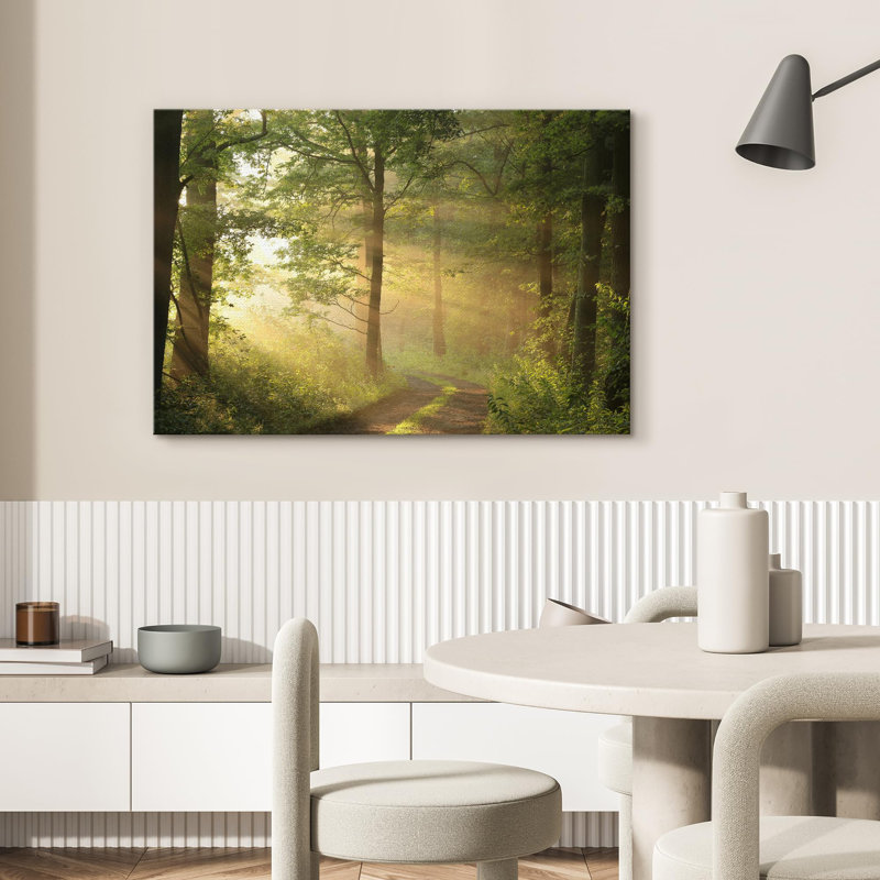 Paysage naturel «Enchanted Forest Path Sunlit Trees» sur, H 12 po x l 18 po
