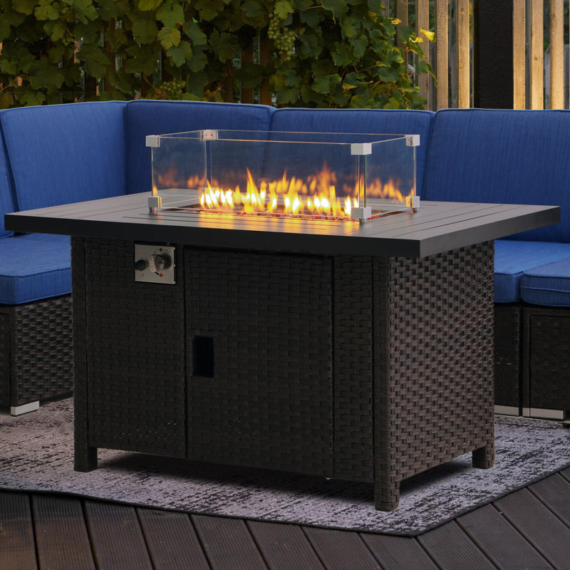 Table de foyer d'extérieur au propane en aluminium avec couvercle H 24,2 po x l 46 po Damera