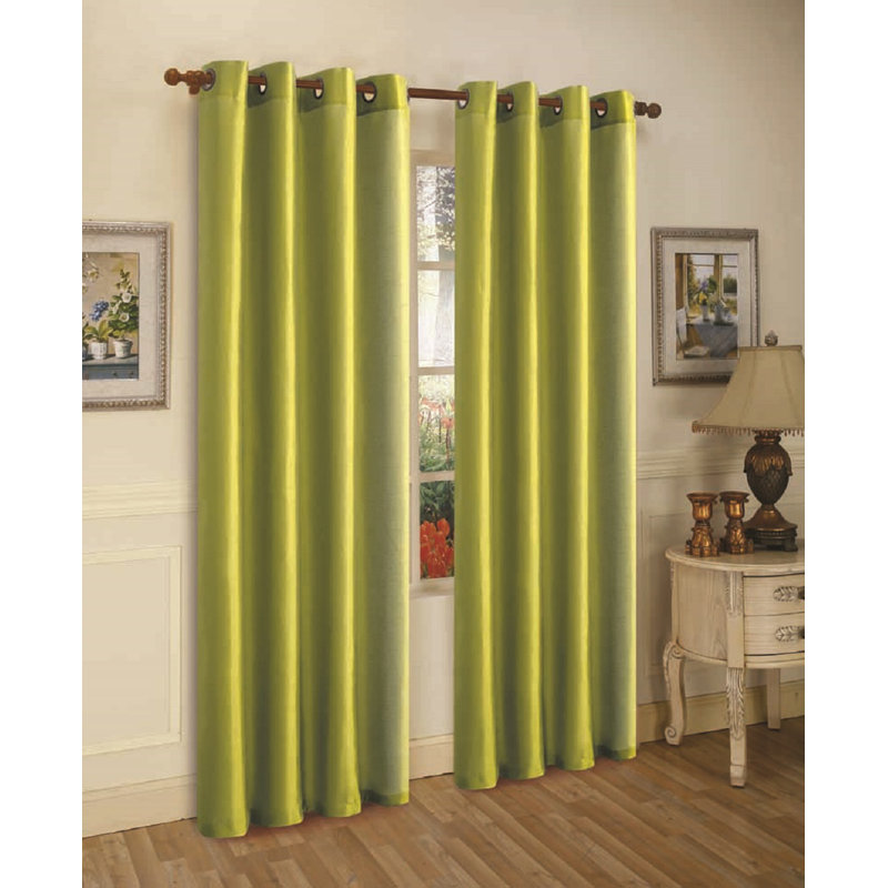 Mira Solid Semi-Sheer Grommet Curtain Panel Set, Lime Green