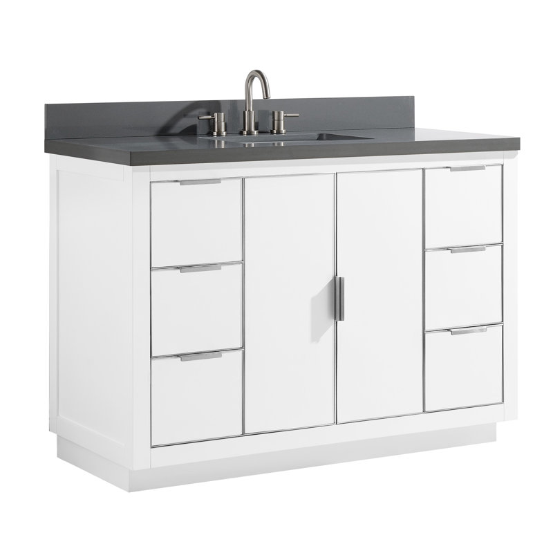 Austen 48" White Solid Wood Bathroom Vanity with Marble Top