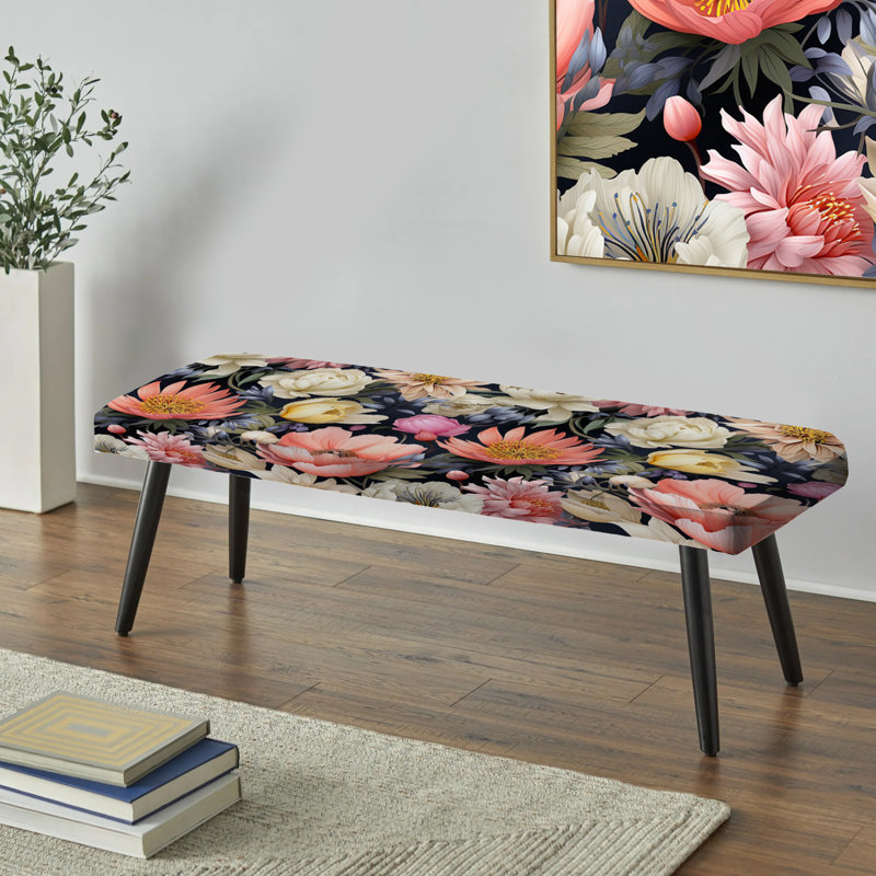 Vibrant Weave Ikat Blooms - Banc rembourré floral noir