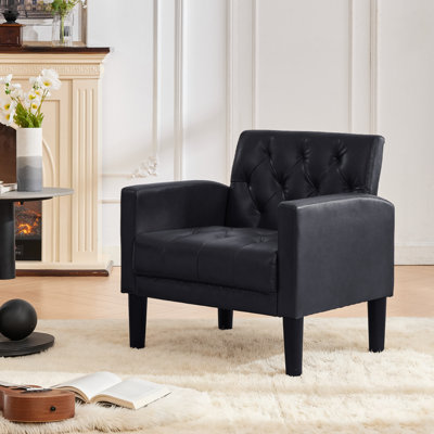 30.91"W Leather Tufted Accent Chair