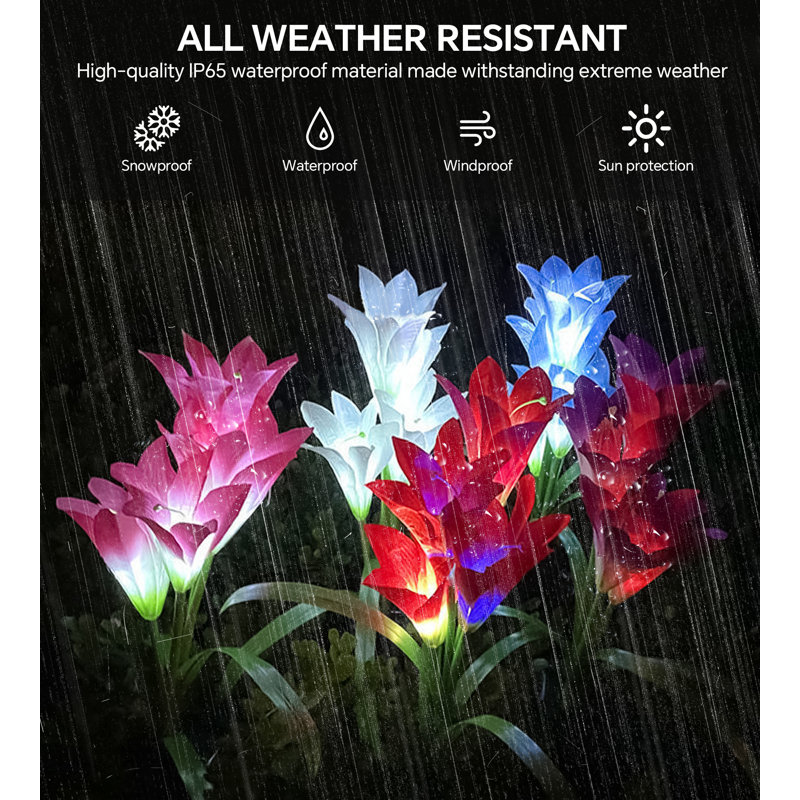 Solar Garden Lights Waterproof Integrated LED Pathway Light with Lily Flowers, Red