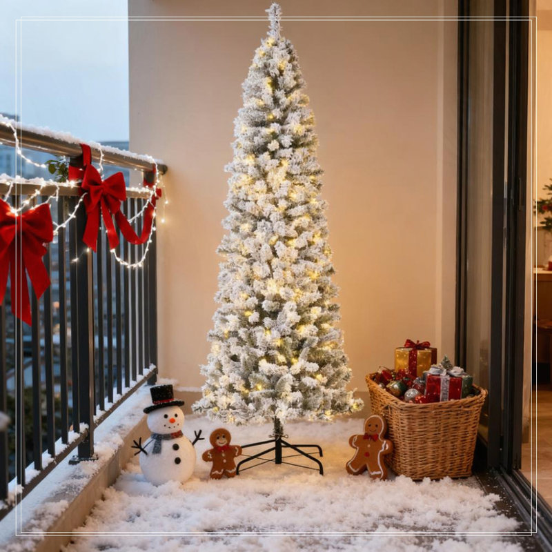 Arbre de Noël au crayon floqué pré-éclairé
