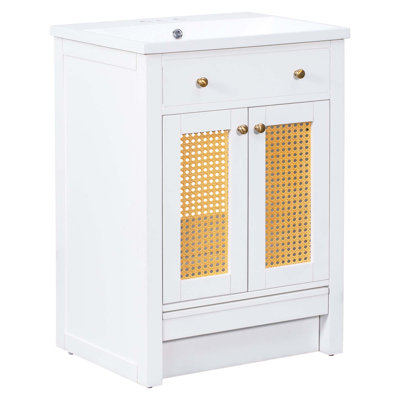 Bathroom Vanity With Single Sink, Pull-Out Footrest & 2 Doors