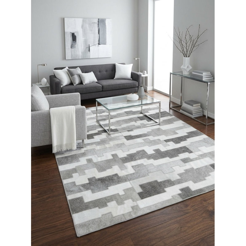 Tapis Abani Rugs Hide HID530A Gris Ivoire Patchwork à blocs étagés Soriano, 9 pi x 12 pi