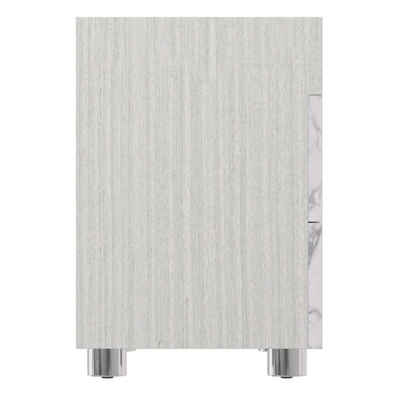 Gray Marble 2-Drawer Nightstand with USB Ports