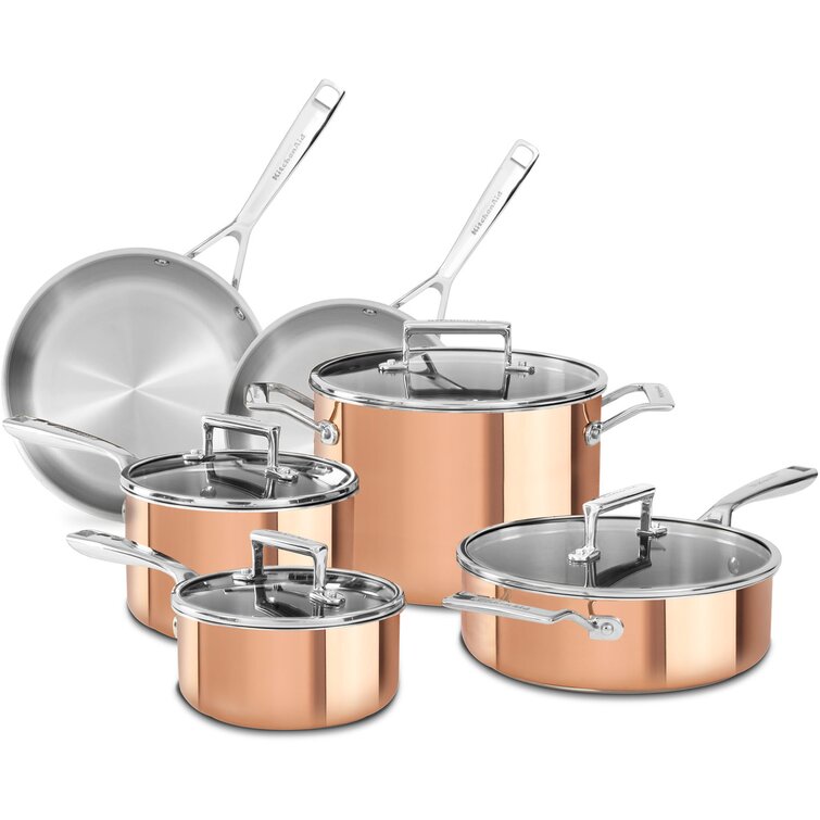 KitchenAid 3-Ply Base Stainless Steel Cookware Set, 10  - Best Buy