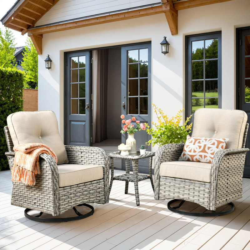 Three-Piece Outdoor Swivel Chair Set, Beige