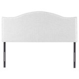 Nailhead Trim Adjustable Upholstered Headboard in Linen Fabric, Metal Legs