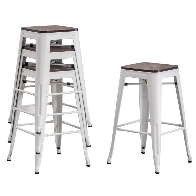 Hartung Counter Stool with Metal Frame, Creamy White, Counter Stool (26” Seat Height)