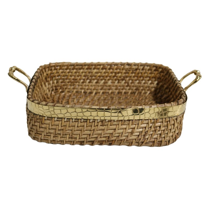 Plateau profond en rotin 10 po avec accessoires en laiton Home & Manor