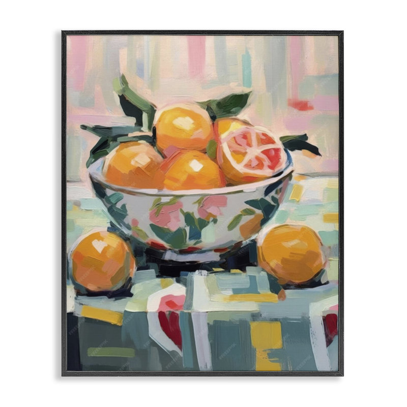 Kitchen Bowl of Oranges Framed Giclee Art by LSR Design Studio, 14" H x 11" W, Midnight Black Framed Giclee