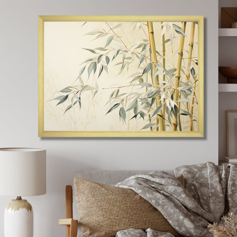 «Mute Bamboo Embrace VI», reproduction d'art sur toile_106620, Encadrement doré, H 16 po x l 32 po x P 1 po