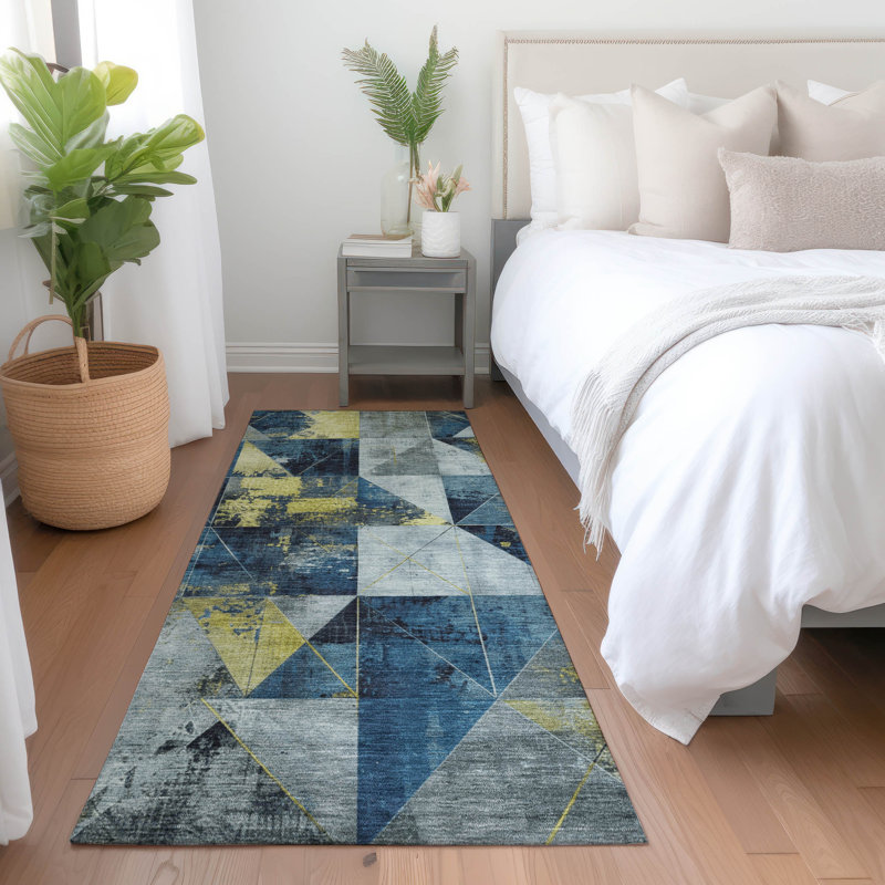 Machine Washable Indoor/Outdoor Xhevrie Navy Rug, Runner 2'3" x 7'6"