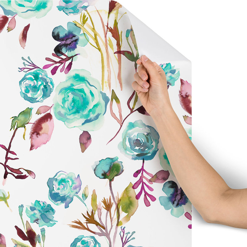 Panneau de papier peint à peler et à collez lisse à motif de roses de Ninola design, 8' L x 24" W