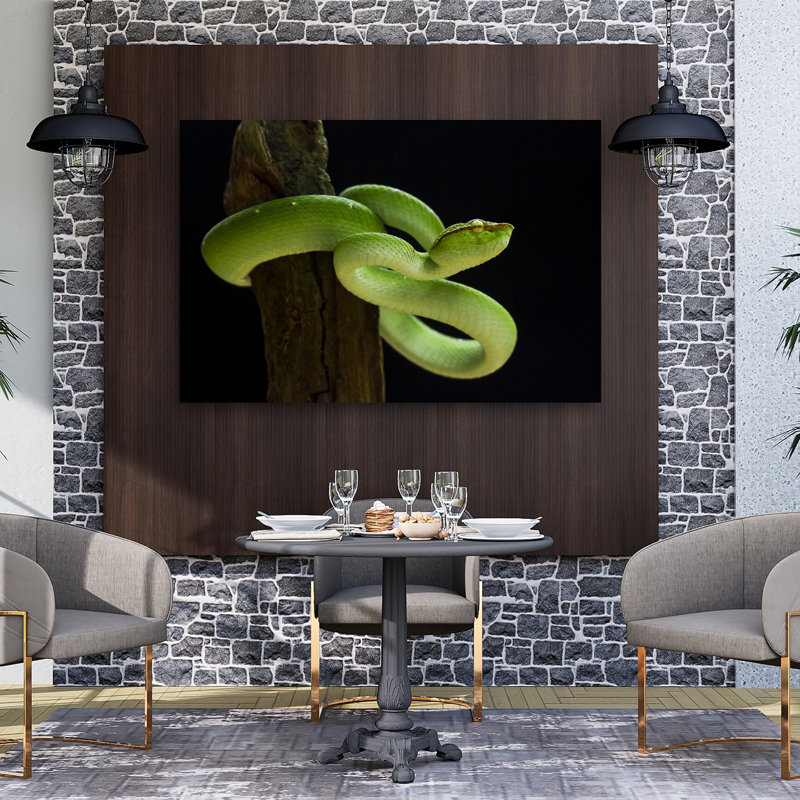 Vibrant Green Viper Snake Tropical Wall Art Print 1 Piece Wrapped Canvas Wall Art, 101.6cm H x 152.4cm W