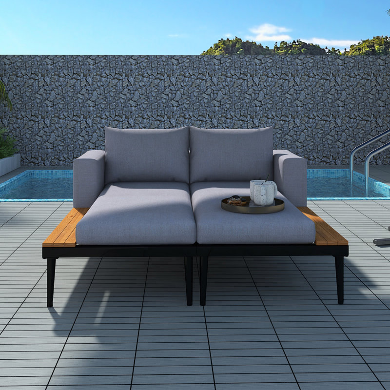 Modern Outdoor Daybed Patio Metal Daybed, Gray/Black