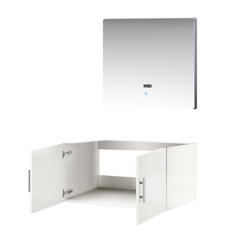 36 po L x P 22 po Meuble-lavabo blanc brillant avec miroir à DEL - De nombreuses options de rangement, Glossy White