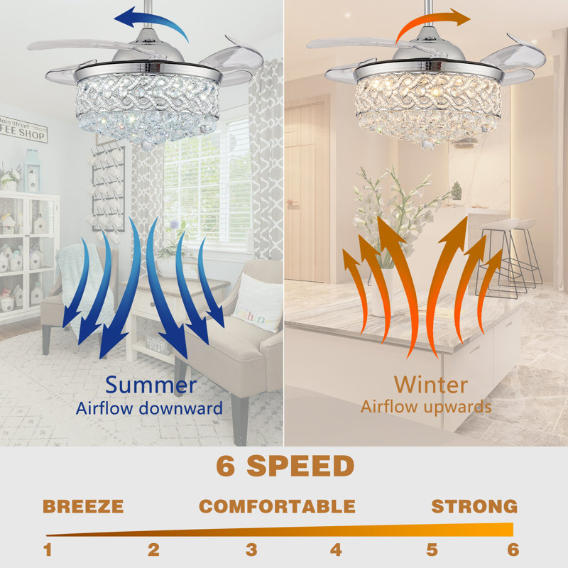 Haliey 4 - Blade LED Crystal Ceiling Fan with Remote Control and Light Kit Included, 17.7" H x 36" W x 36" D