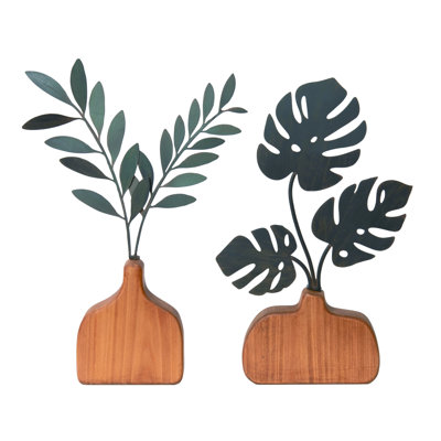  Ensemble de 2 vases décoratifs en bois
