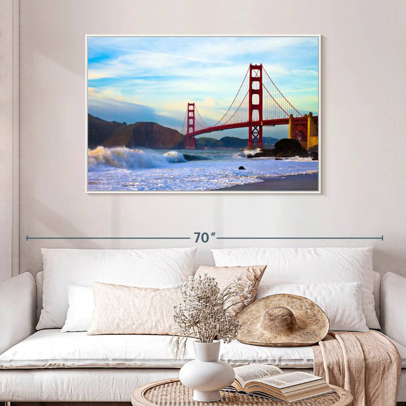 Golden Gate Bridge, San Francisco, Cadre flottant blanc, 46 po x 31 po