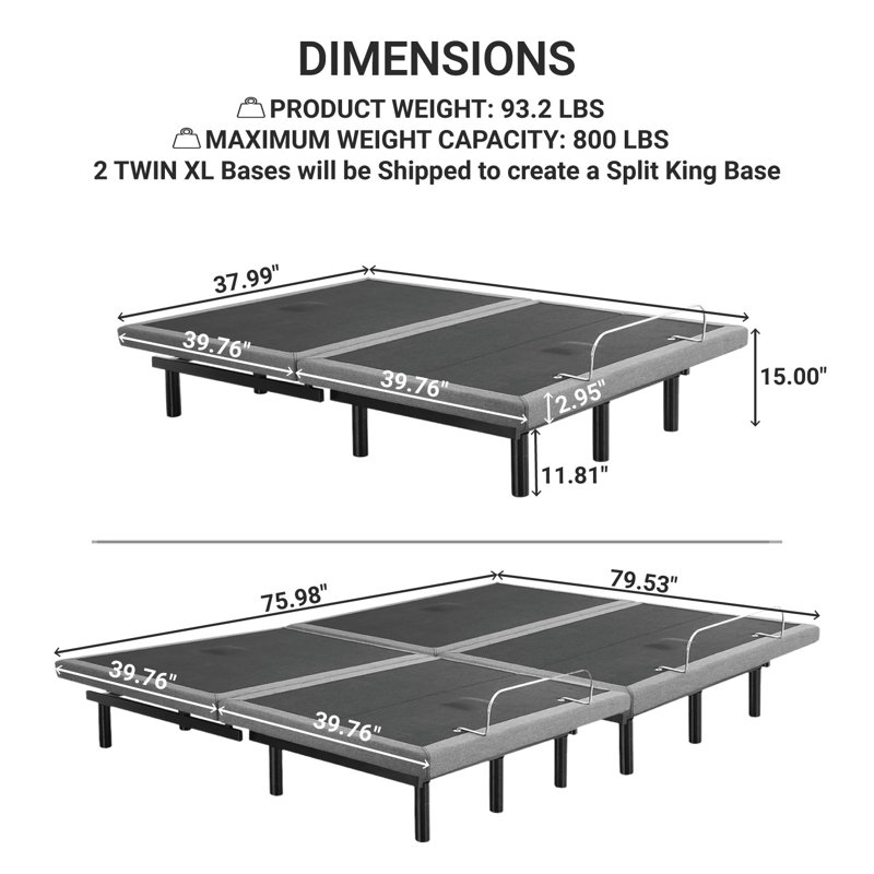 Sterner Zero Gravity Pain Relieving Massaging Adjustable Bed with Wireless Remote, Bluetooth and App, Split King