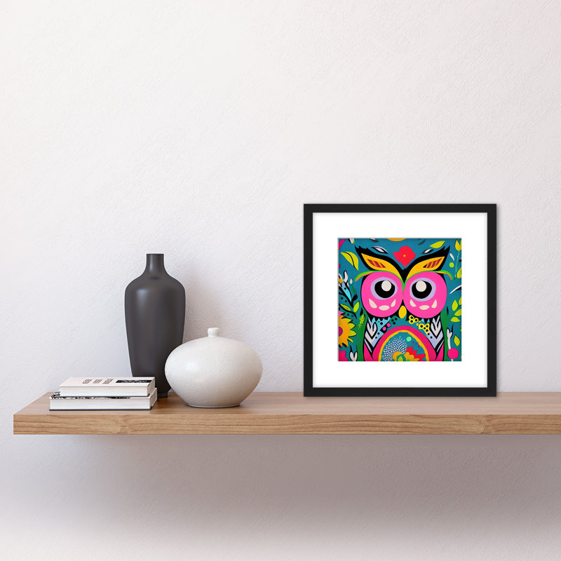 Funky Owl Colourful Patterns Flowers - Single Picture Frame Print