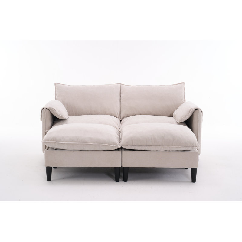 Canapé convertible avec repose-pieds et rangement Jabari, Beige