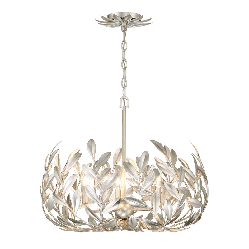Lustre blanc mat 5 lumières Aumiller, Argent antique