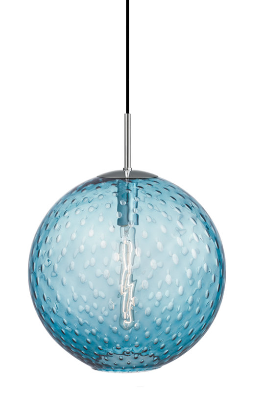 Rousseau 1 Light Pendant, Polished Chrome, Blue, 19" H X 16" W X 16" D