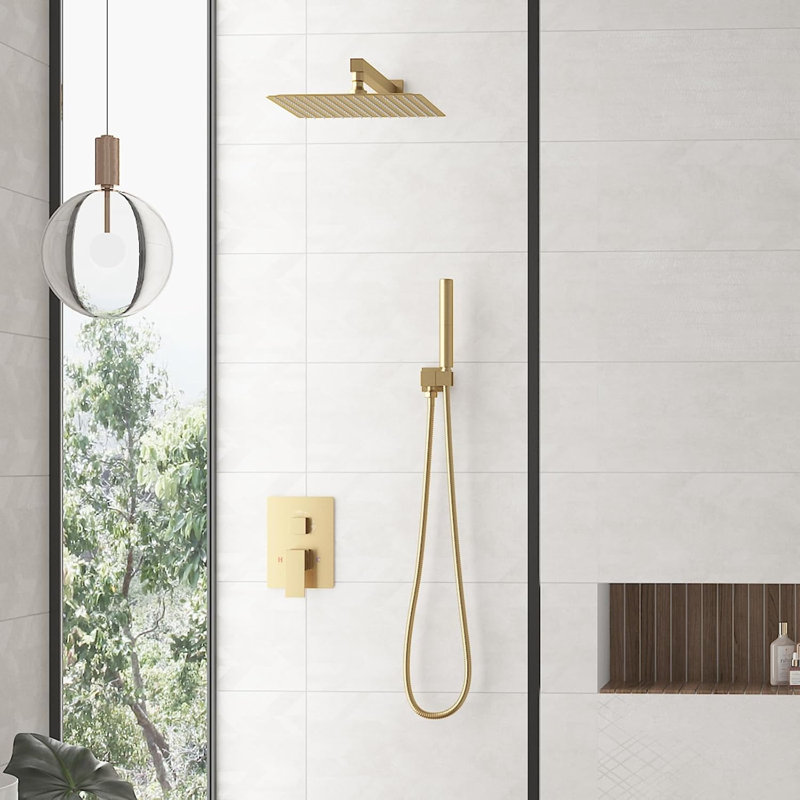 Hoimpro 12 Inch Shower Head System With 2-In-1 Handheld Sprayer, High Pressure Rainfall Shower Head, Brass Faucet Valve Kit, - Includes Shower Arm, Hose And Holder