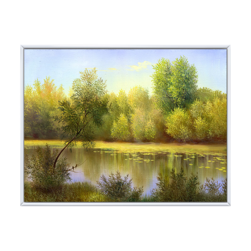 «Beautiful Summer River Green Landscape II», reproduction sur toile, H 16 po x l 32 po x P 1 po, Cadre flottant blanc