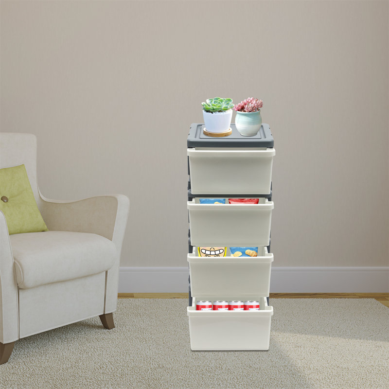 Commode de rangement 4 tiroirs Madalina, gris