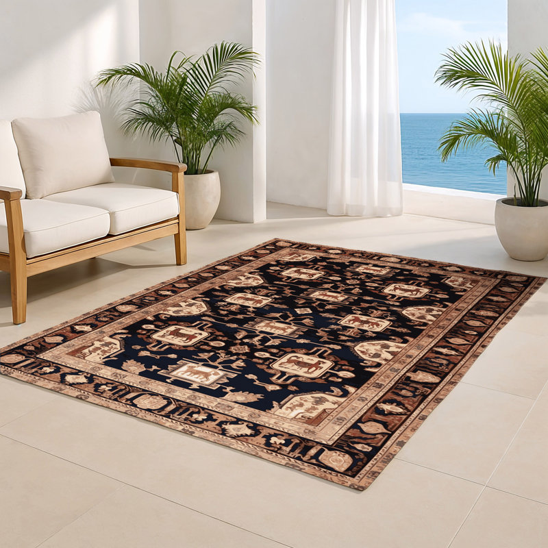 Tapis d'intérieur et d'extérieur noir Persian, Rectangulaire 2 pi x 3 pi