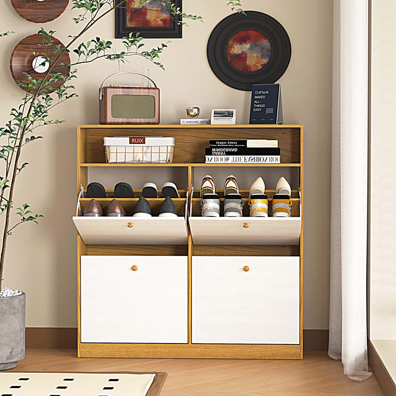 Armoire à chaussures avec 4 tiroirs rabattables, Naturel